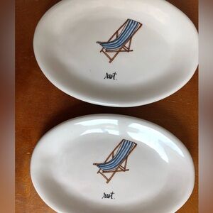 Rae Dunn Relax Blue Stripe Beach Chair Oval Plates
